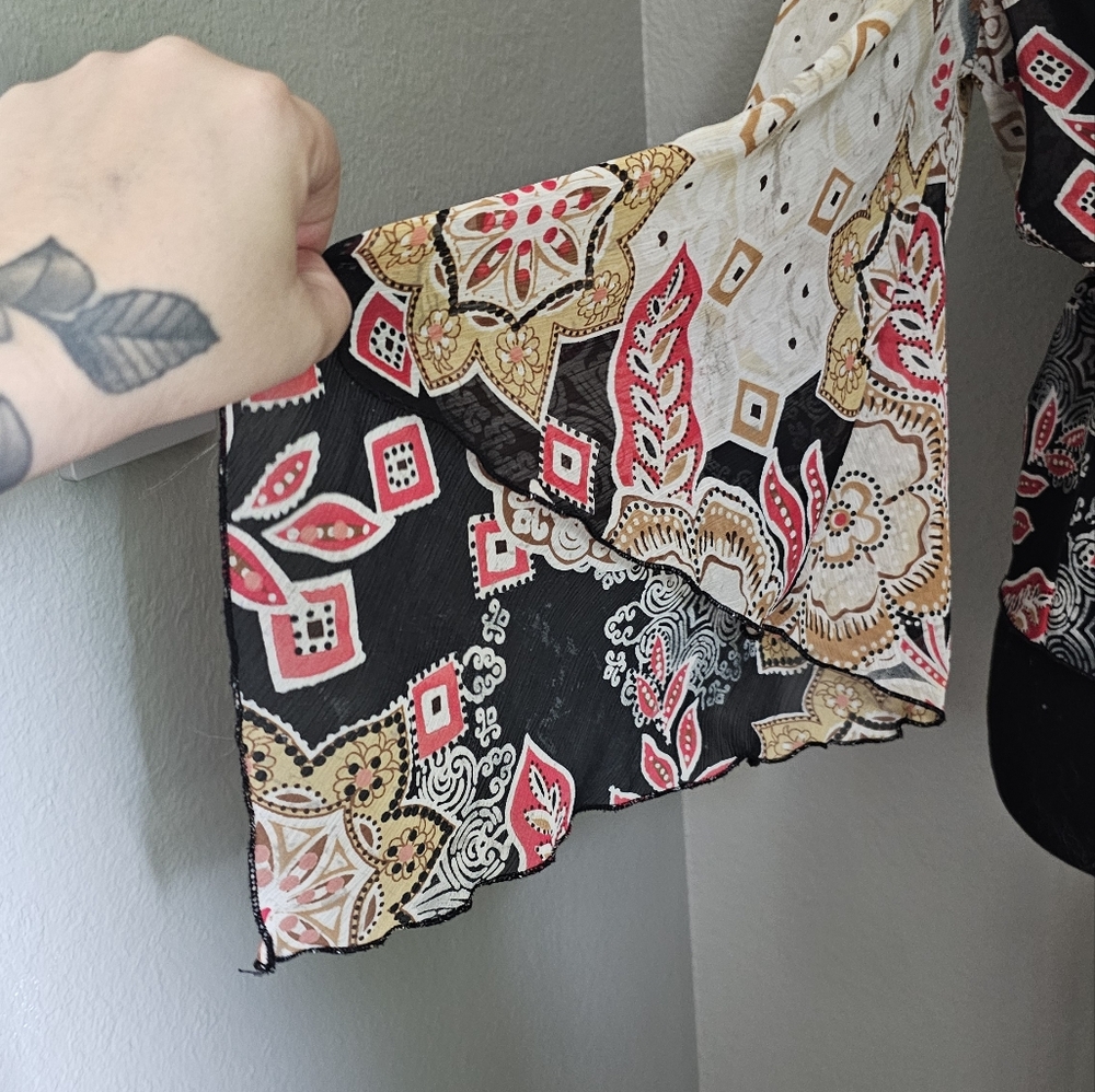 Rampage Y2K boho western sheer wrap blouse - Picture 6 of 8